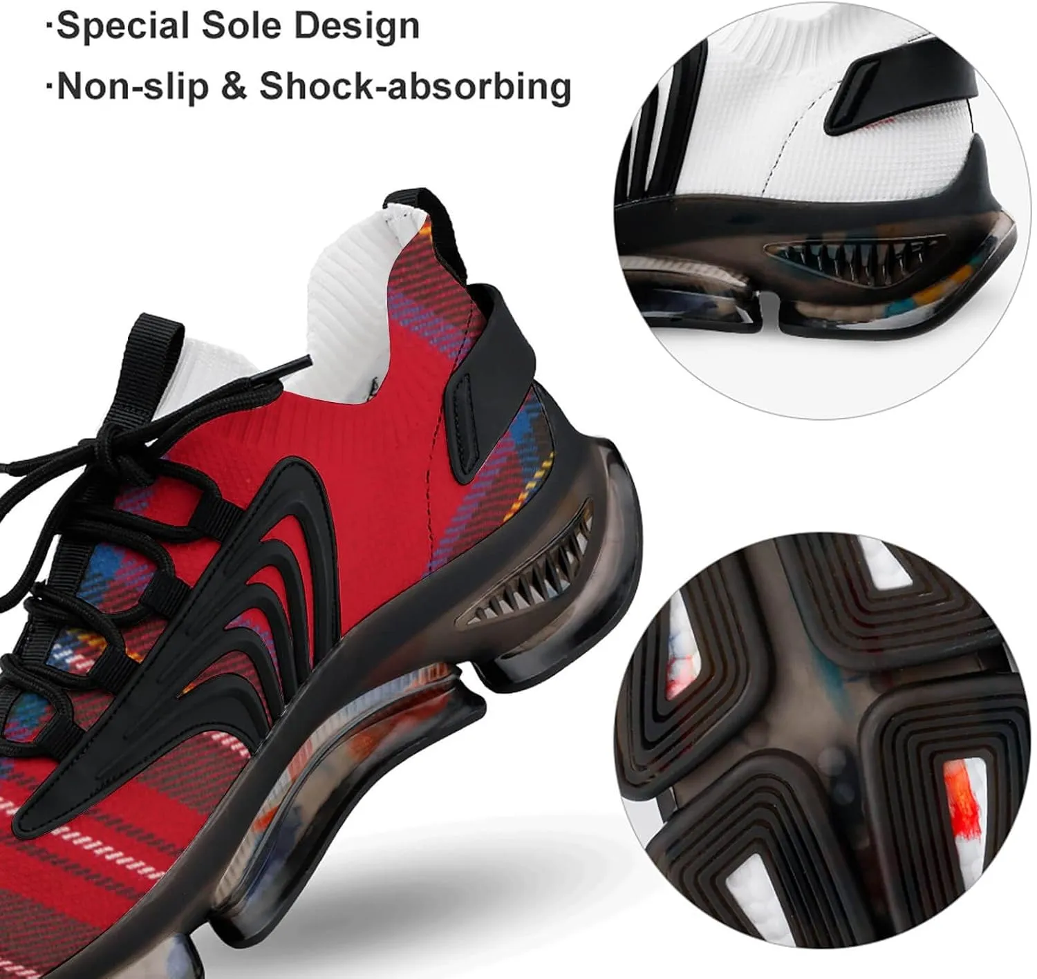 Red Tartan Design Lightweight Women's Sneakers Running Tennis Shoes Walking Sportswear Gym Travel for Men