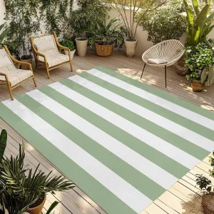 Sage Green Outdoor Patio Rug 6x9ft Large, Washable RV Camping Outside Area Runner Rug Mat, Contemporary Minimalist Geometric Stripe Indoor Outdoor Carpet for Picnic Backyard Deck Porch Balcony Beach