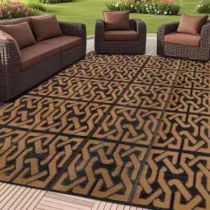 SAND MINE Reversible Mats, Plastic Straw Rug, Modern Area Rug, Large Floor Mat and Rug for Outdoors, RV, Patio, Backyard, Deck, Picnic, Beach, Camping, Trailer, Black & Brown, 5' x 8'