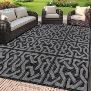 SAND MINE Reversible Mats, Plastic Straw Rug, Modern Area Rug, Large Floor Mat and Rug for Outdoors, RV, Patio, Backyard, Deck, Picnic, Beach, Trailer, Camping (4' x 6', Black & Grey)