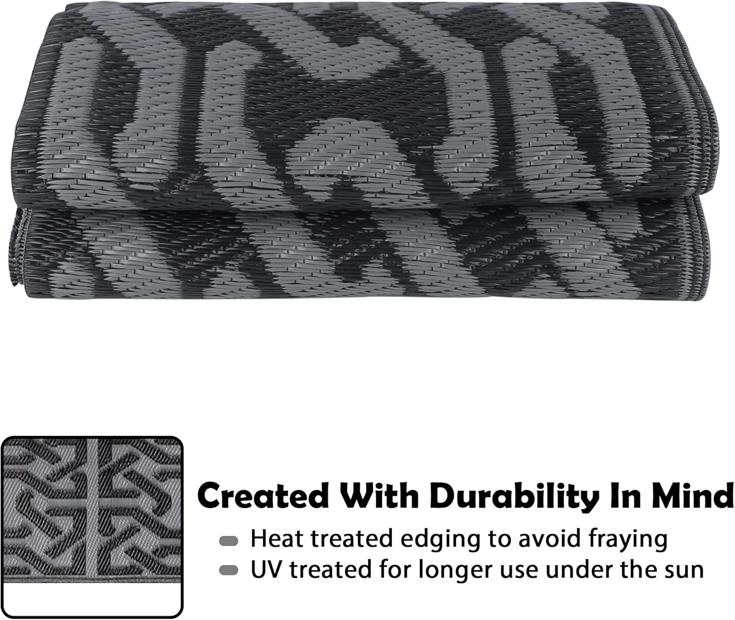 SAND MINE Reversible Mats, Plastic Straw Rug, Modern Area Rug, Large Floor Mat and Rug for Outdoors, RV, Patio, Backyard, Deck, Picnic, Beach, Trailer, Camping (4' x 6', Black & Grey)