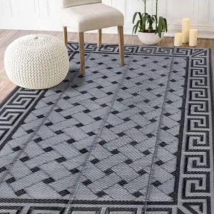 SAND MINE Reversible Mats, Plastic Straw Rug, Modern Area Rug, Large Floor Mat and Rug for Outdoors, RV, Patio, Backyard, Deck, Picnic, Beach, Trailer, Camping (5' x 8', Black & Grey)