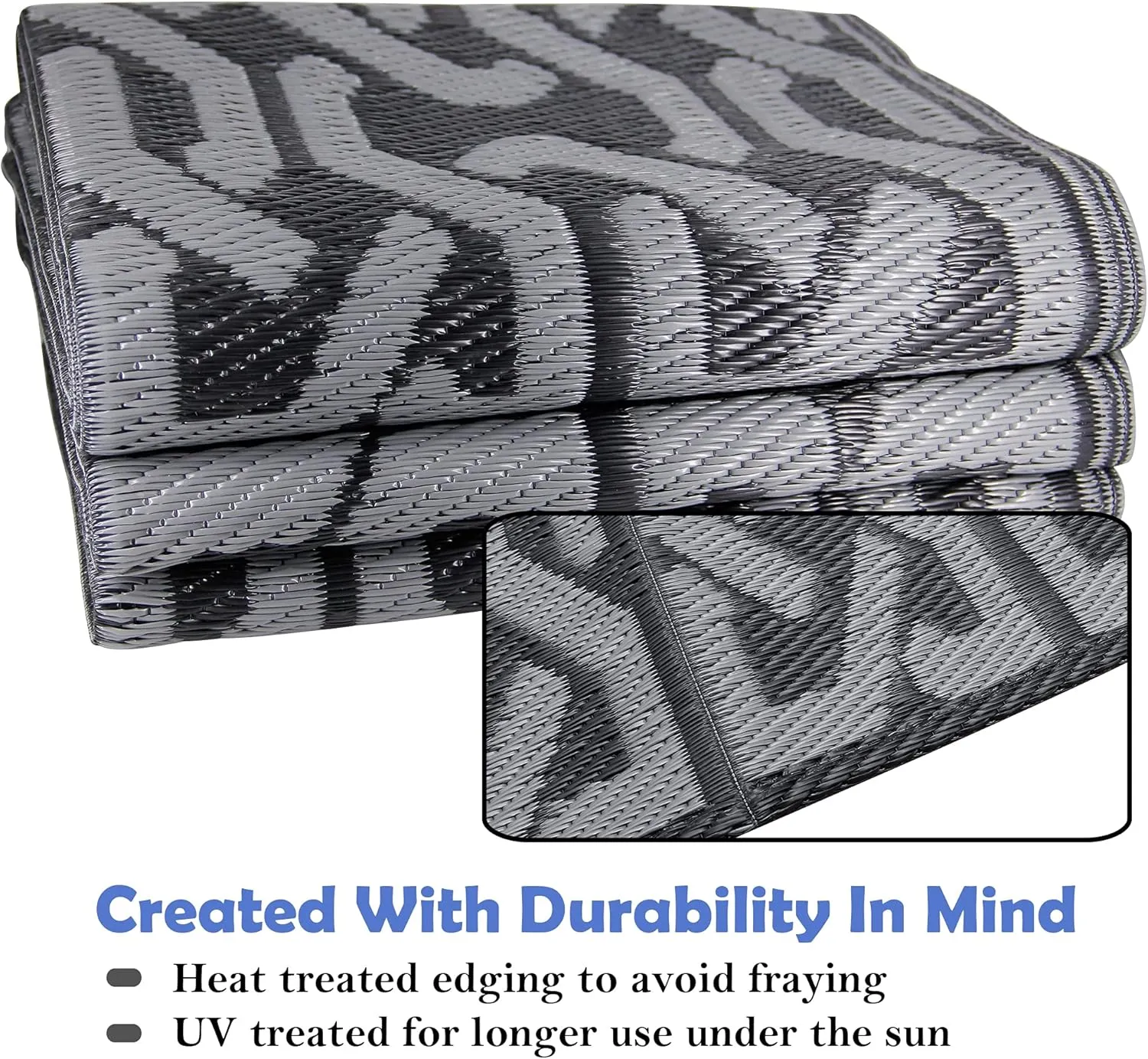SAND MINE Reversible Mats, Plastic Straw Rug, Modern Area Rug, Large Floor Mat and Rug for Outdoors, RV, Patio, Backyard, Deck, Picnic, Beach, Trailer, Camping (5' x 8', Black & Grey)