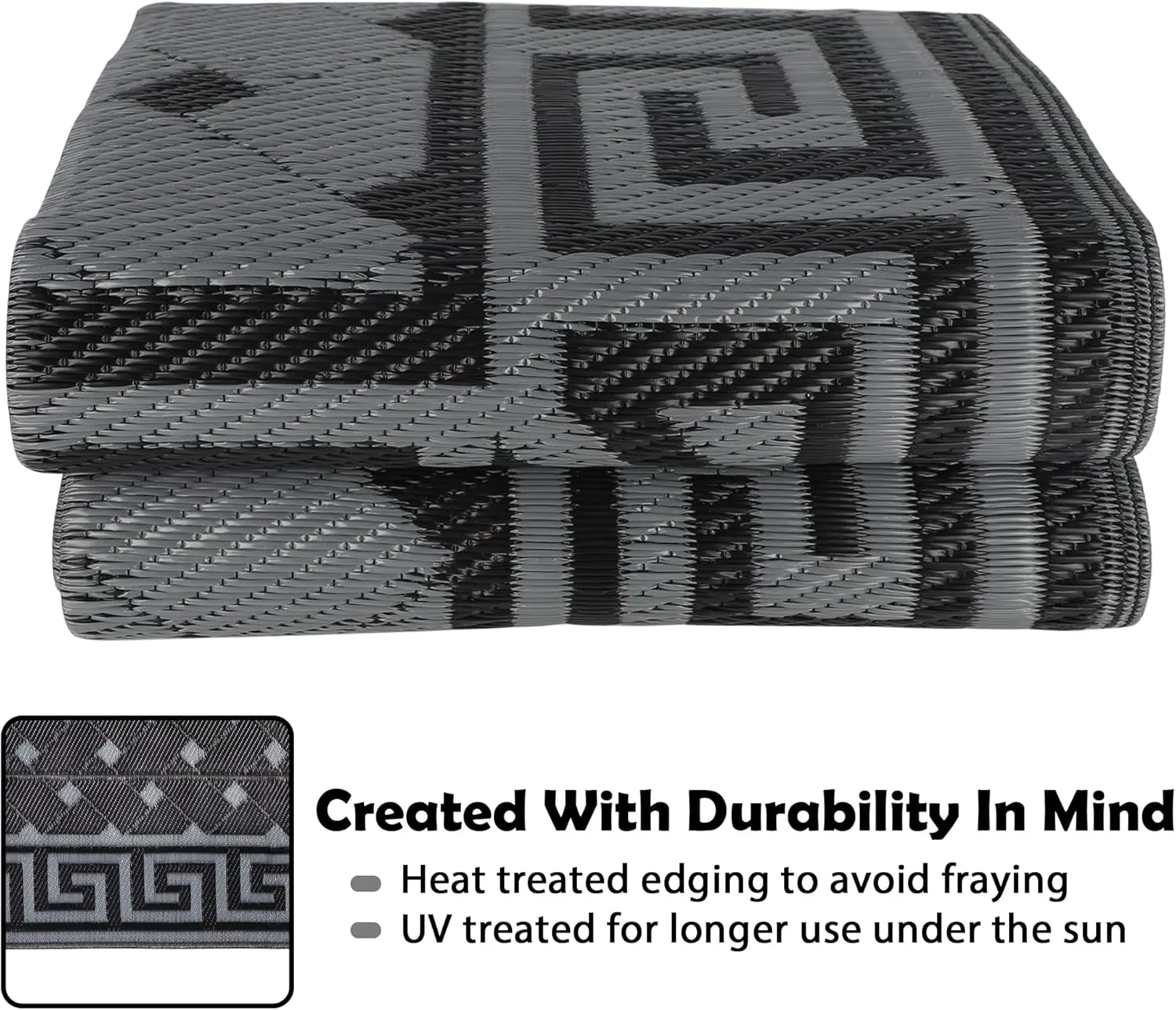 SAND MINE Reversible Mats, Plastic Straw Rug, Modern Area Rug, Large Floor Mat and Rug for Outdoors, RV, Patio, Backyard, Deck, Picnic, Beach, Trailer, Camping (5' x 8', Black & Grey)