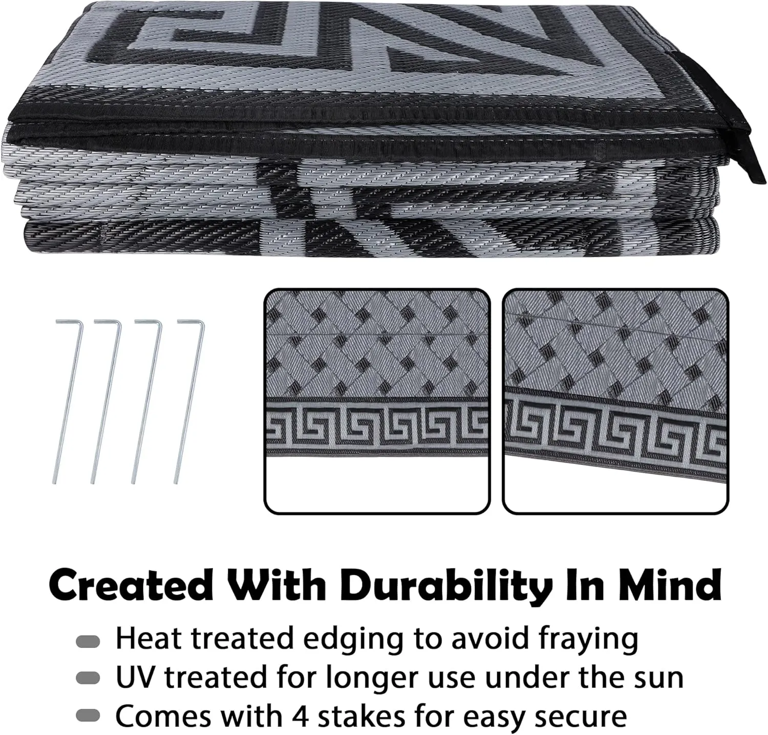 SAND MINE Reversible Mats, Plastic Straw Rug, Modern Area Rug, Large Floor Mat and Rug for Outdoors, RV, Patio, Backyard, Deck, Picnic, Beach, Trailer, Camping (9' x 18', Black & Grey)