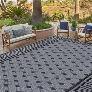 SAND MINE Reversible Mats, Plastic Straw Rug, Modern Area Rug, Large Floor Mat and Rug for Outdoors, RV, Patio, Backyard, Deck, Picnic, Beach, Trailer, Camping (9' x 18', Black & Grey)