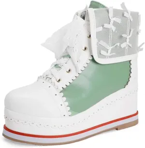 SaraIris Women's Cute Platform Boots, Lace-up Cosplay Brogue Sneakers Wedges Ankle Boots