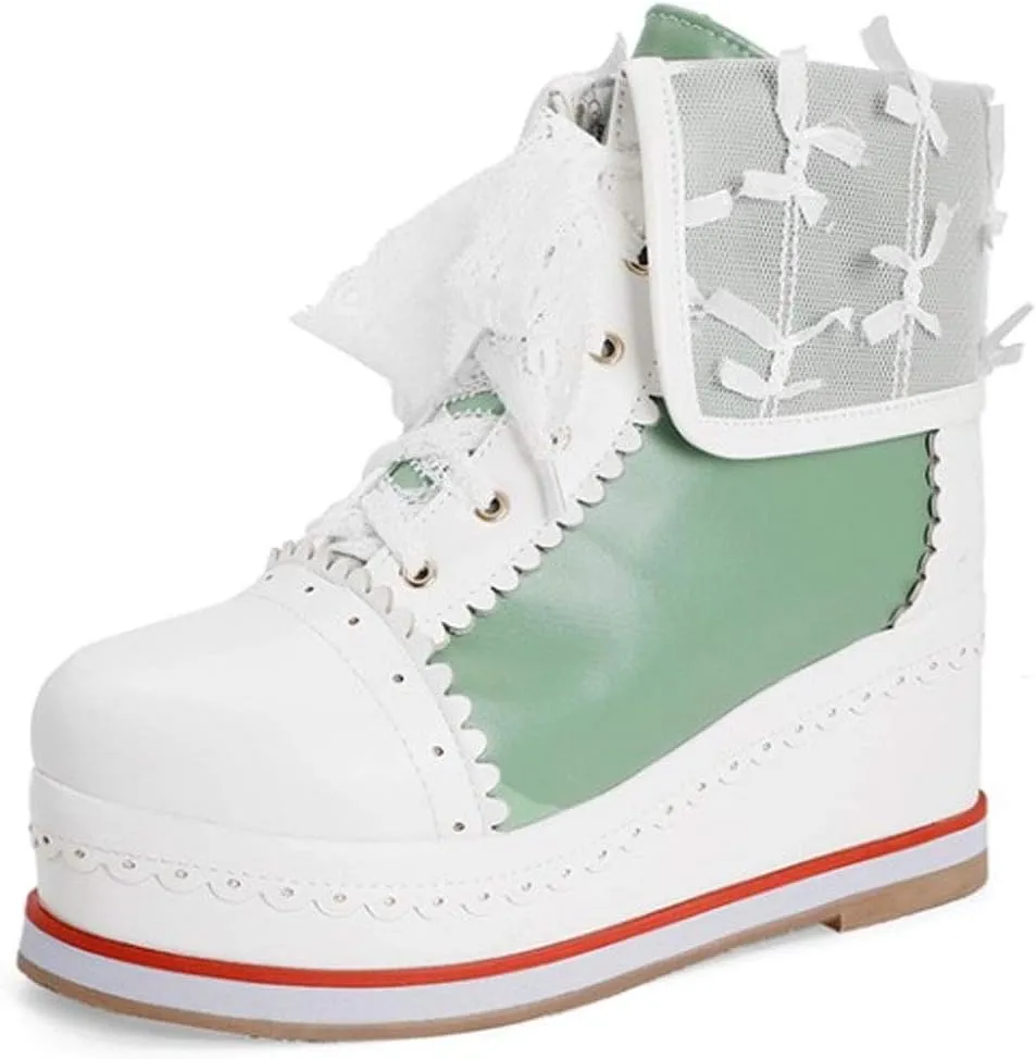SaraIris Women's Cute Platform Boots, Lace-up Cosplay Brogue Sneakers Wedges Ankle Boots