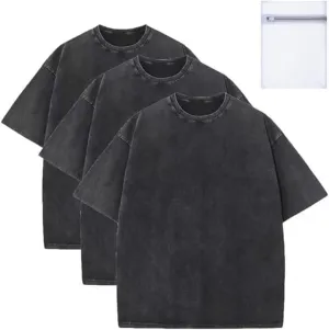 SAROULU Men's Oversized T-Shirts with Laundry Bag Heavy Cotton Vintage Washed Tee Unisex Short Sleeve Casual Shirts Tee Tops
