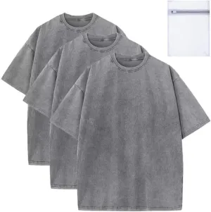 SAROULU Men's Oversized T-Shirts with Laundry Bag Heavy Cotton Vintage Washed Tee Unisex Short Sleeve Casual Shirts Tee Tops