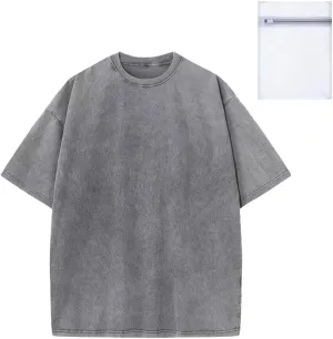 SAROULU Men's Oversized T-Shirts with Laundry Bag Heavy Cotton Vintage Washed Tee Unisex Short Sleeve Casual Shirts Tee Tops