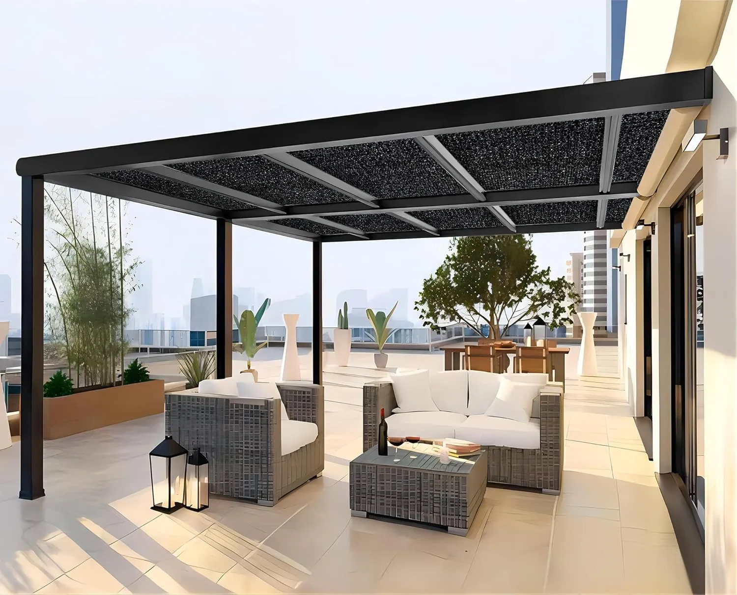 Shatex 90% Shade Fabric 6x20ft Sun Shade Cloth with Grommets for Pergola Cover Canopy Black, 12 Bungee Balls