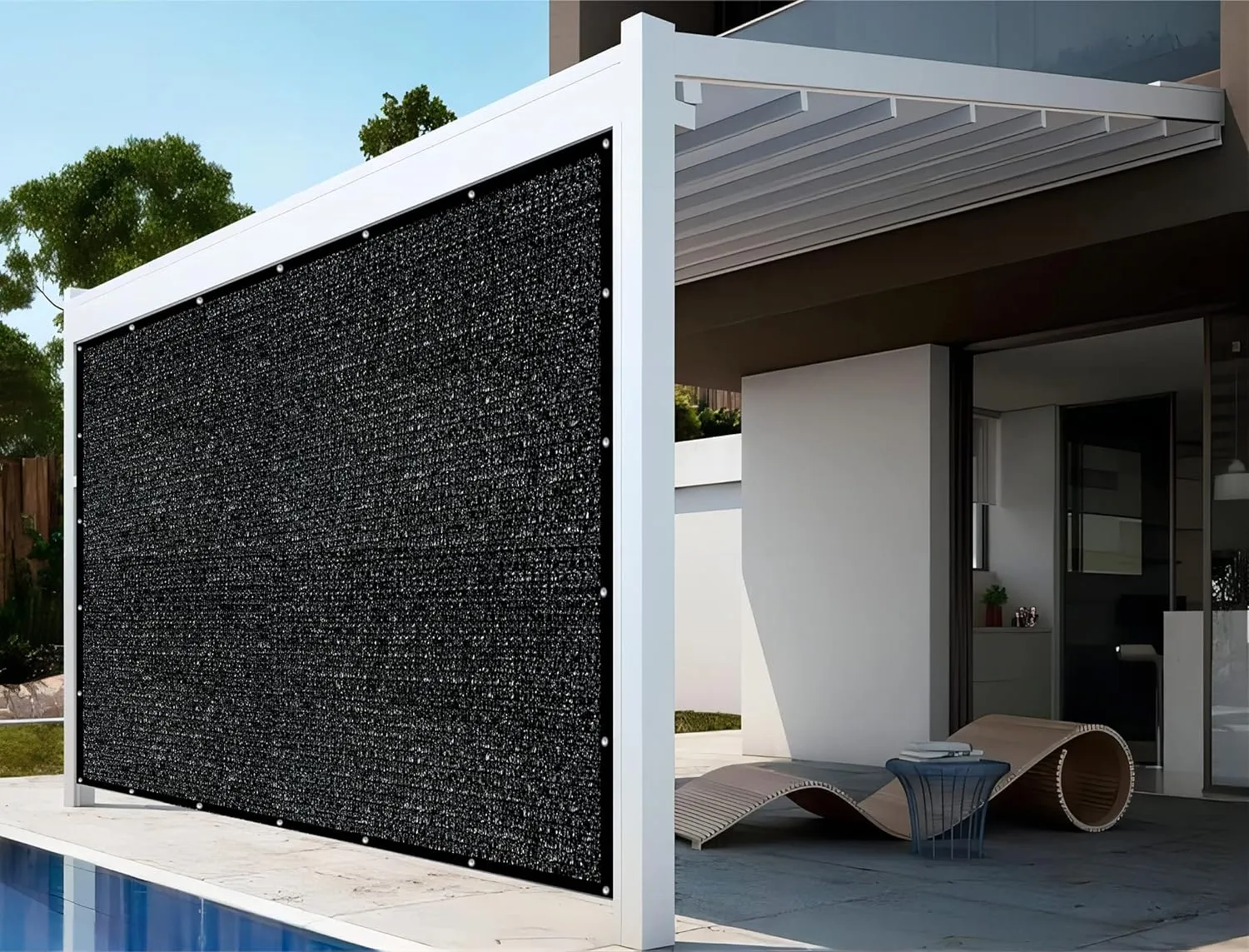 Shatex 90% Shade Fabric 6x20ft Sun Shade Cloth with Grommets for Pergola Cover Canopy Black, 12 Bungee Balls