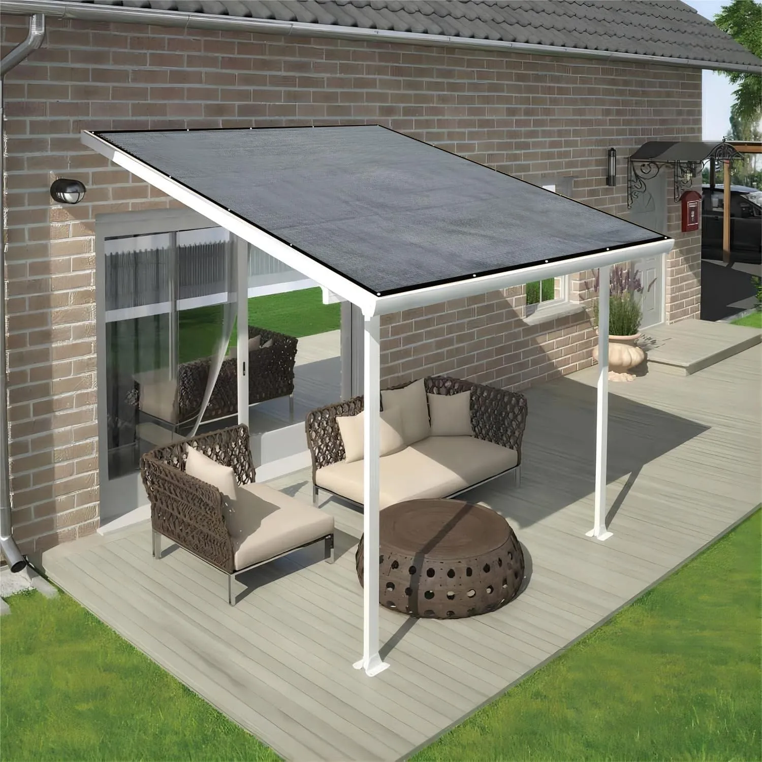 Shatex 90% Sun Shades for Patios 10x 10 ft Shade Fabric Sun Shade Cloth Taped Edge with Grommets Sun-Block Mesh Shade for Pergola Cover Canopy Grey, 12 Bungee Balls