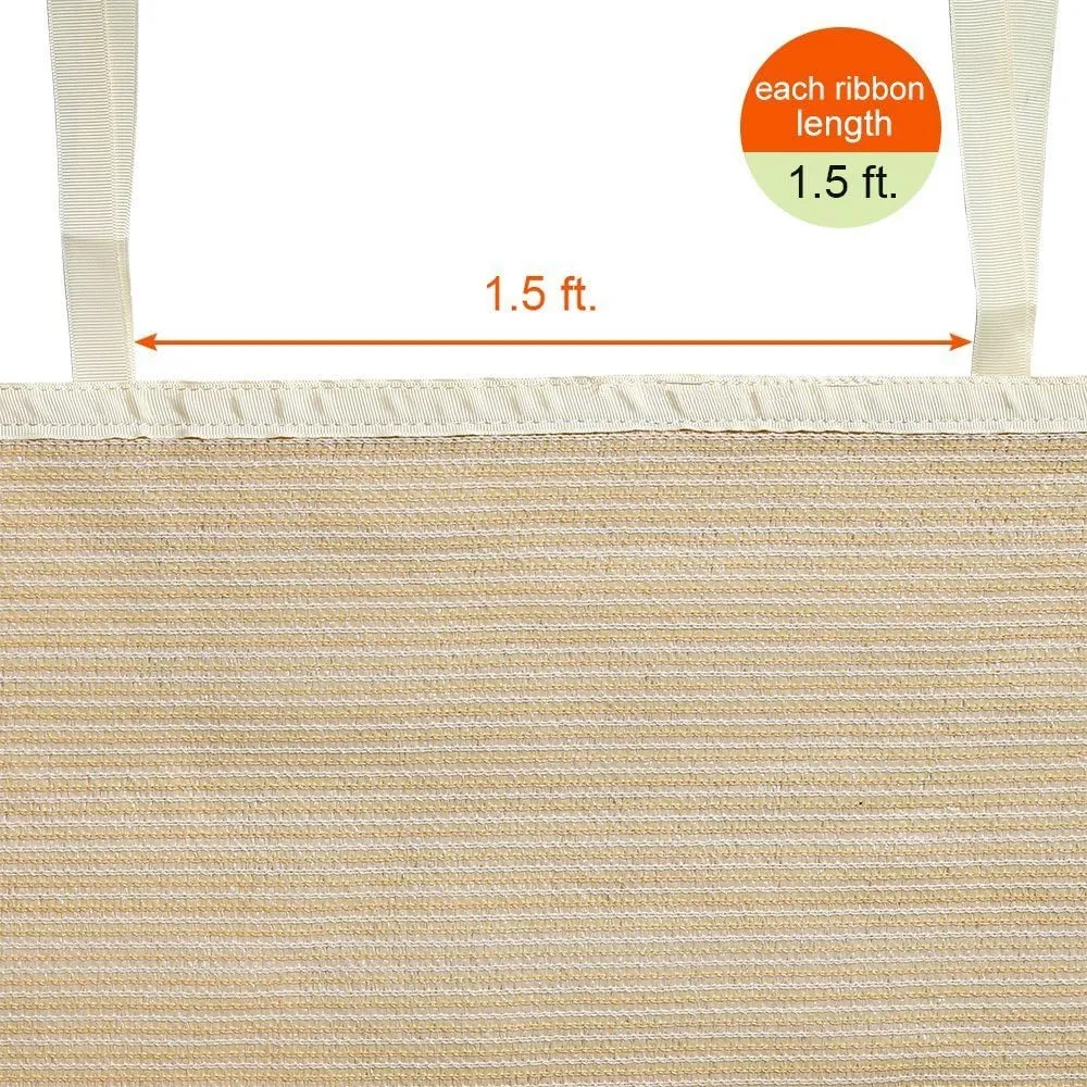 Shatex Shade Panel 10' x 18' Block 90% of Sunlight with Ready-tie up Ribbon for Pergola Gazebo Porch, Wheat