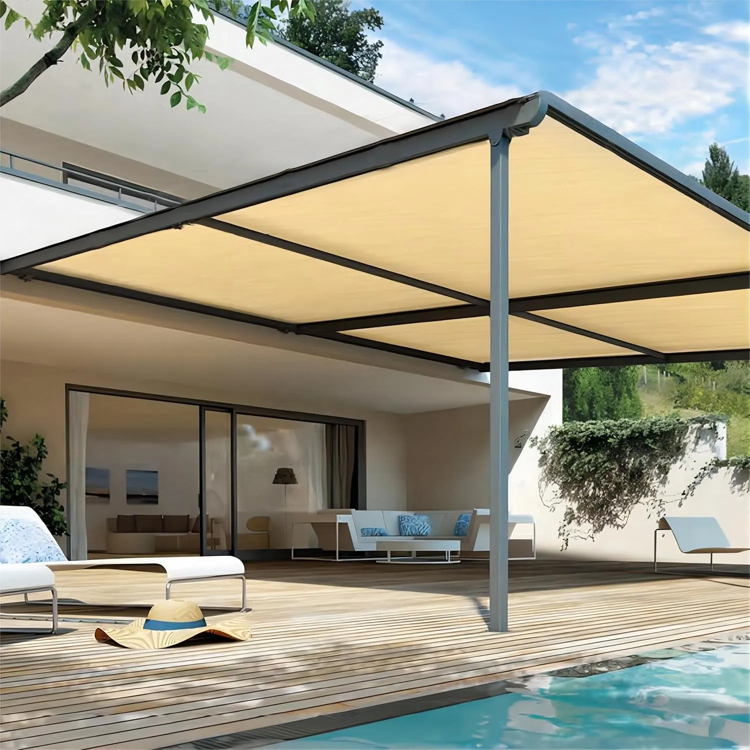 Shatex Shade Panel 10' x 18' Block 90% of Sunlight with Ready-tie up Ribbon for Pergola Gazebo Porch, Wheat