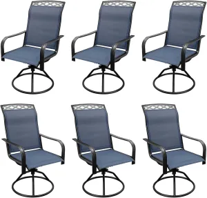 SHGJ&SOFT Patio Swivel Chairs, Waterproof Outdoor Dining Chairs with All-Weather Textilene Mesh for Deck, Garden, and Backyard, Poolside, Lawn (Blue, Set of 6)