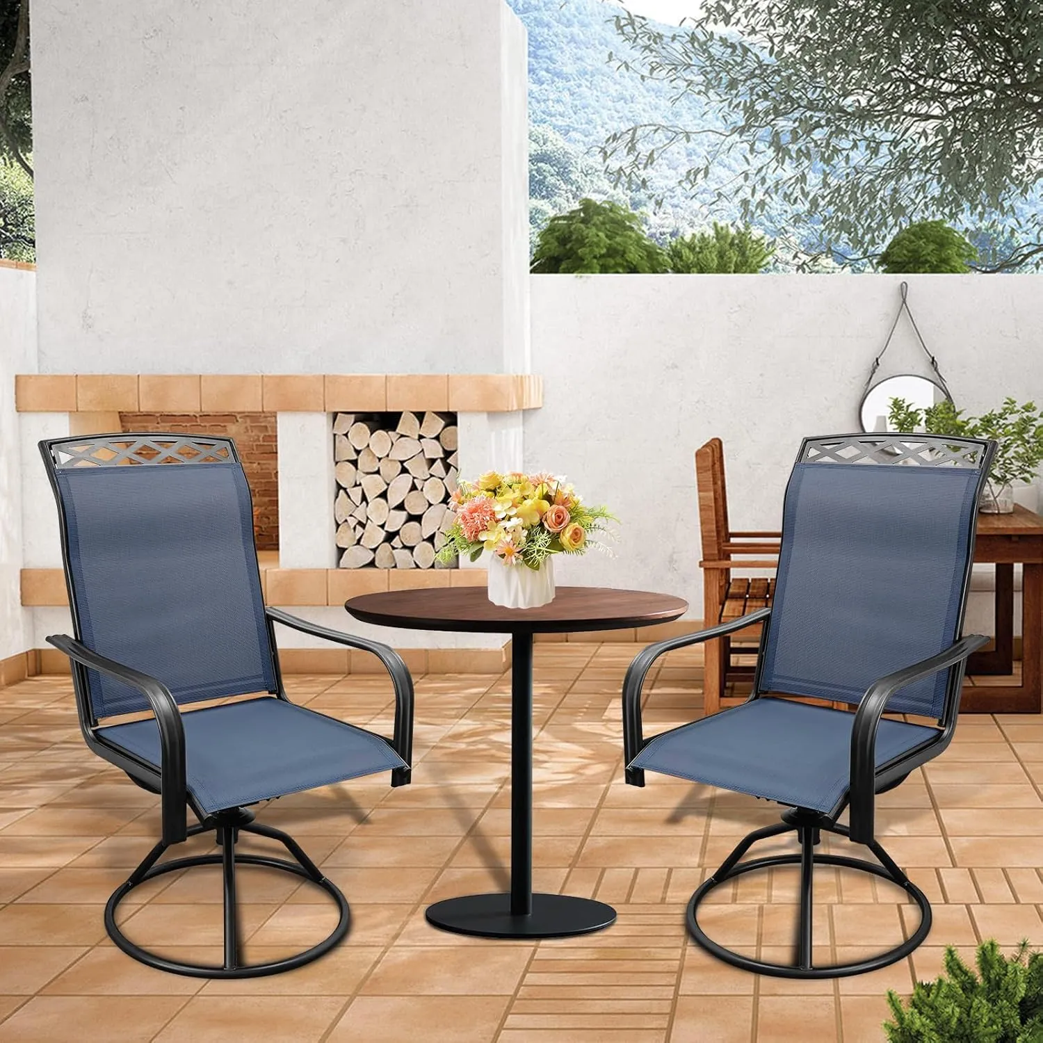 SHGJ&SOFT Patio Swivel Chairs, Waterproof Outdoor Dining Chairs with All-Weather Textilene Mesh for Deck, Garden, and Backyard, Poolside, Lawn (Blue, Set of 6)