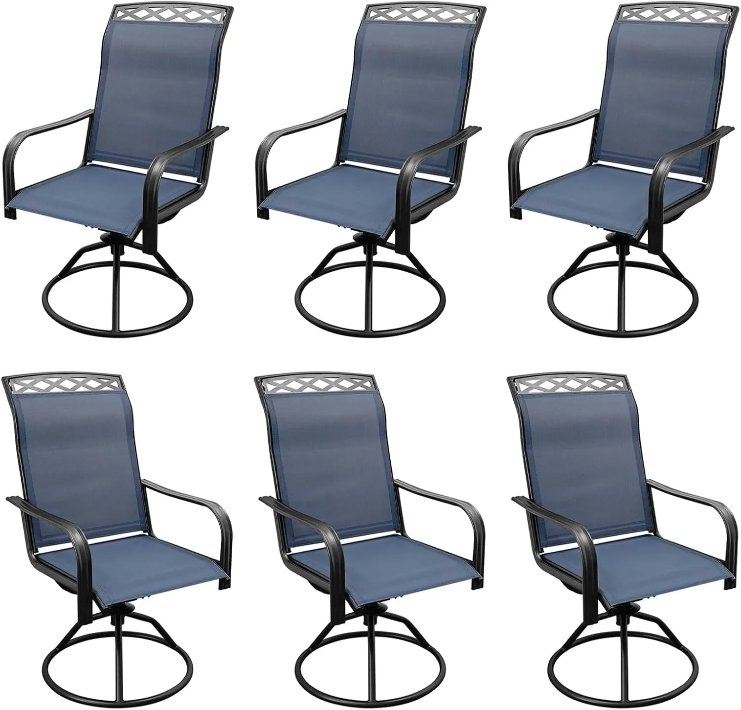 SHGJ&SOFT Patio Swivel Chairs, Waterproof Outdoor Dining Chairs with All-Weather Textilene Mesh for Deck, Garden, and Backyard, Poolside, Lawn (Blue, Set of 6)