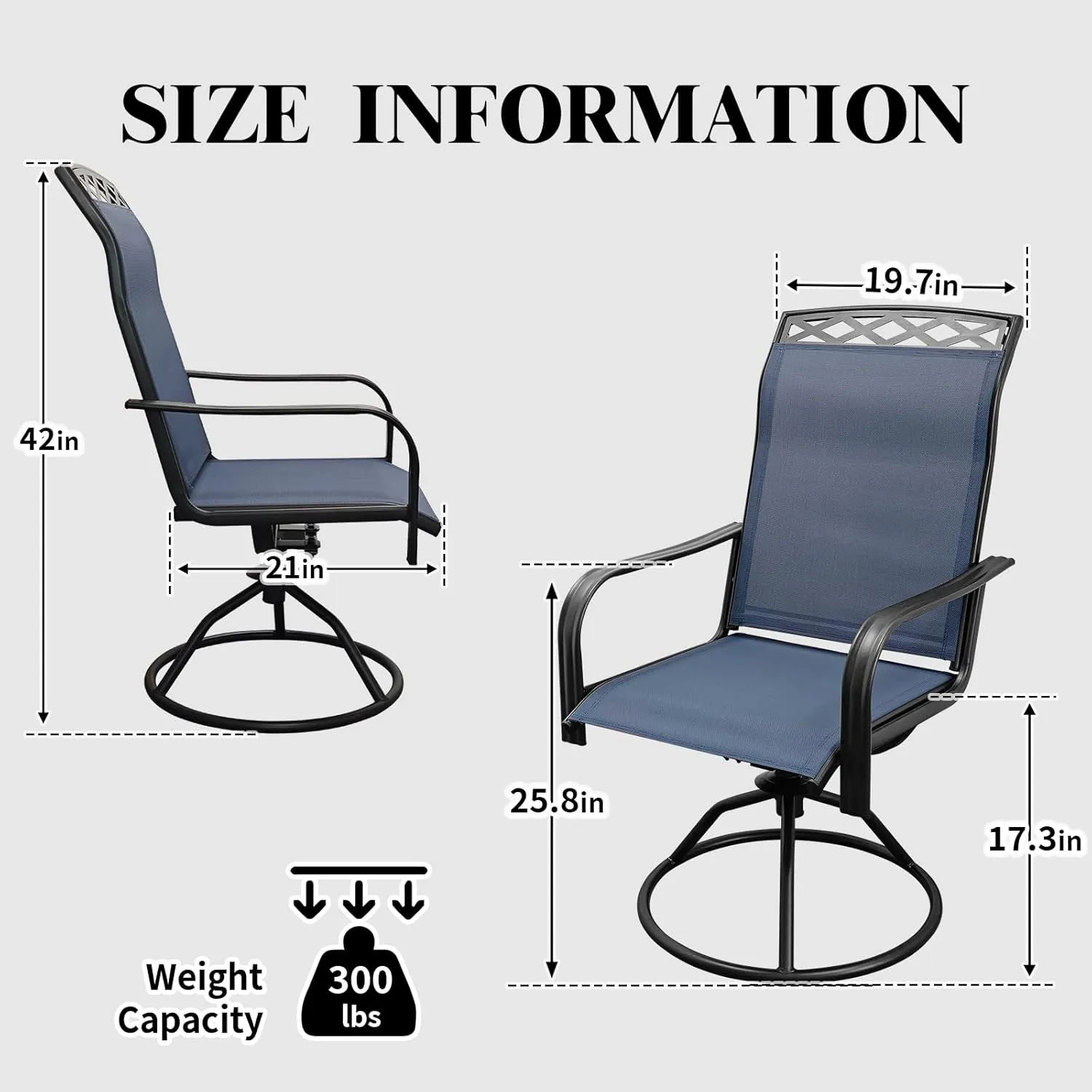 SHGJ&SOFT Patio Swivel Chairs, Waterproof Outdoor Dining Chairs with All-Weather Textilene Mesh for Deck, Garden, and Backyard, Poolside, Lawn (Blue, Set of 6)
