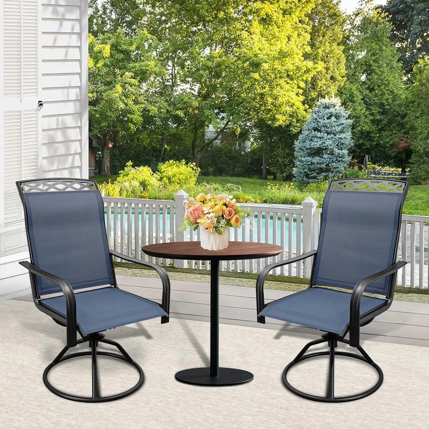 SHGJ&SOFT Patio Swivel Chairs, Waterproof Outdoor Dining Chairs with All-Weather Textilene Mesh for Deck, Garden, and Backyard, Poolside, Lawn (Blue, Set of 6)