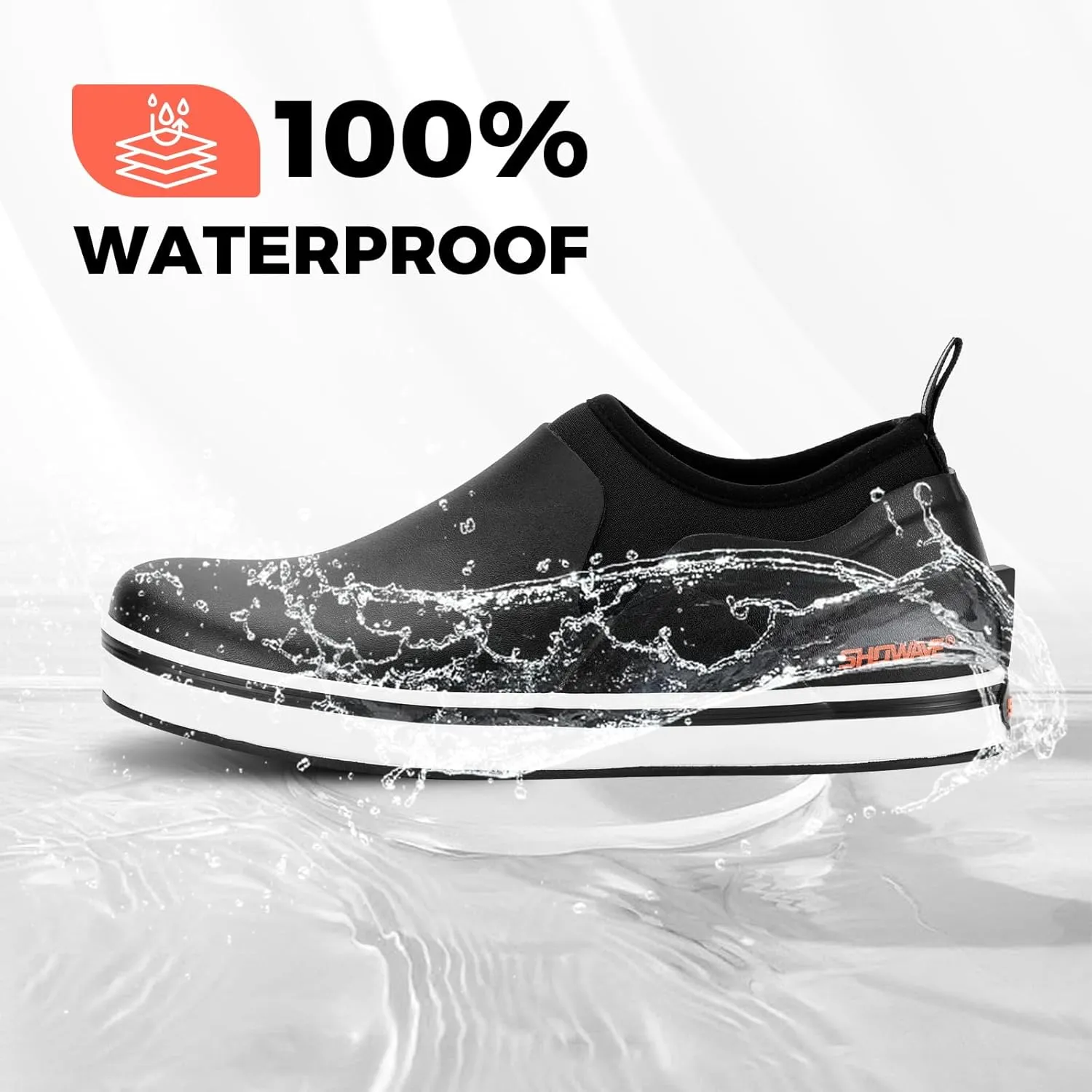 Showave Deck Shoes for Women Waterproof Garden Shoes Slip-on Rain Shoes Breathable Ruber Mud Shoes for Outdoor Fishing Walking Gardening Walking