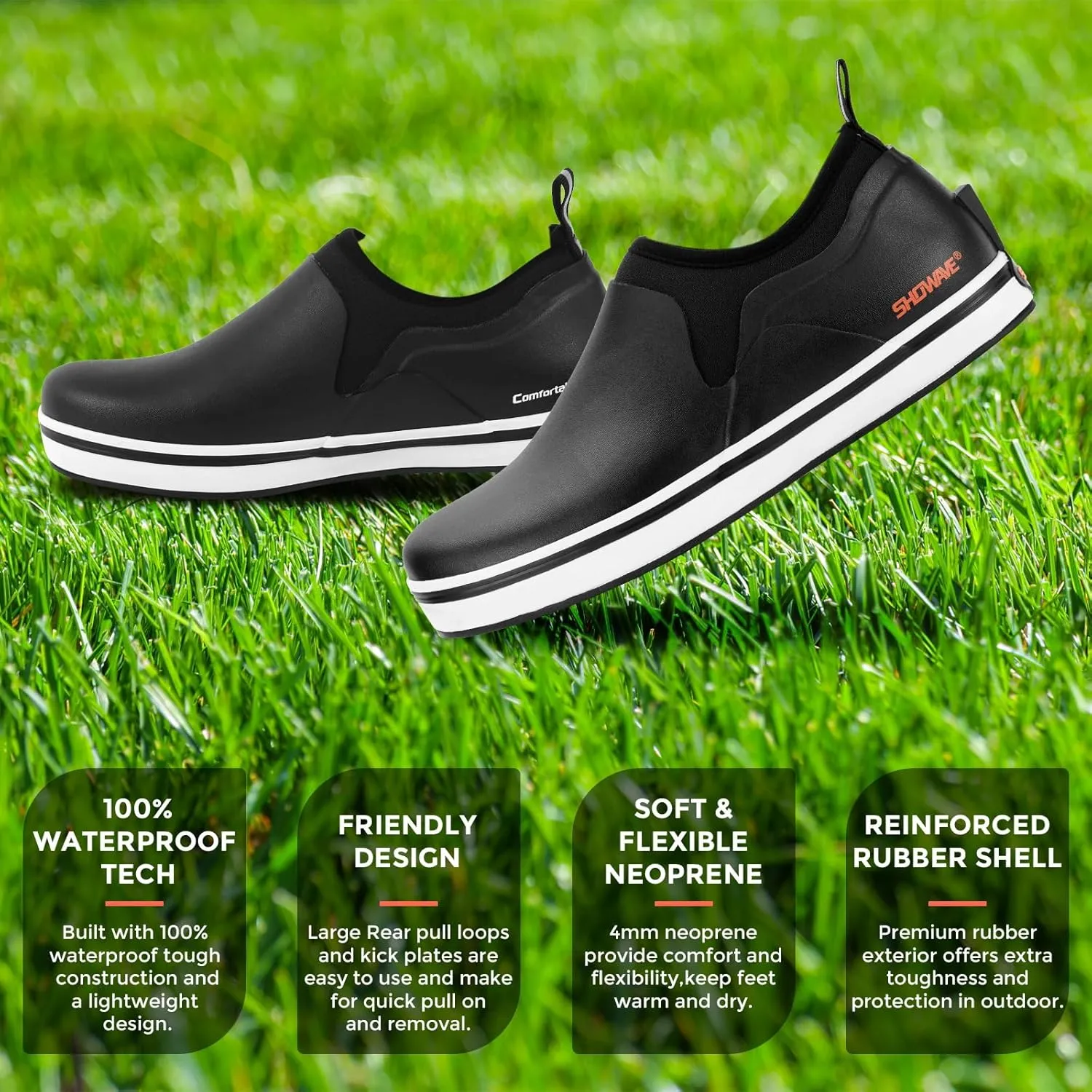 Showave Deck Shoes for Women Waterproof Garden Shoes Slip-on Rain Shoes Breathable Ruber Mud Shoes for Outdoor Fishing Walking Gardening Walking