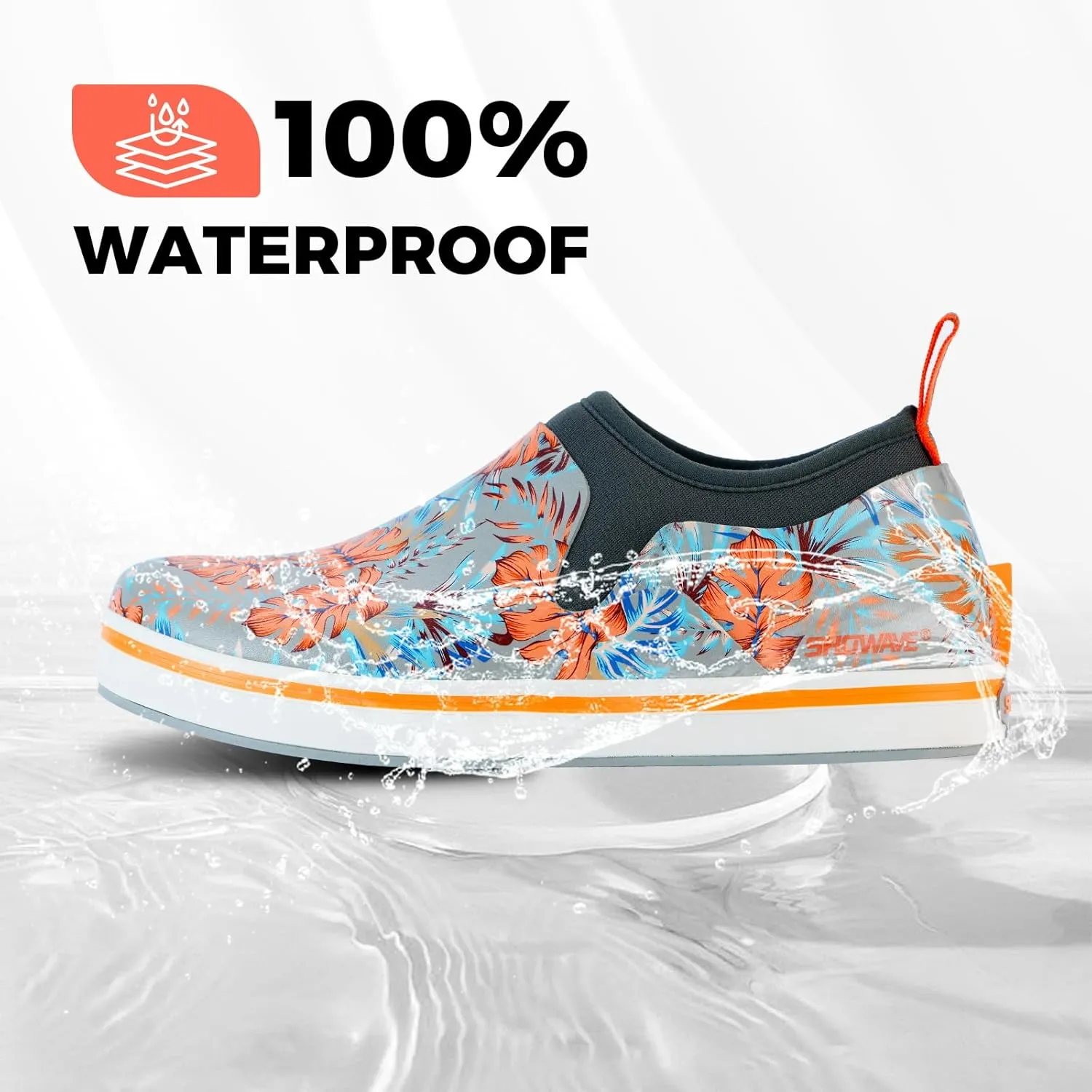 Showave Deck Shoes for Women Waterproof Garden Shoes Slip-on Rain Shoes Breathable Ruber Mud Shoes for Outdoor Fishing Walking Gardening Walking