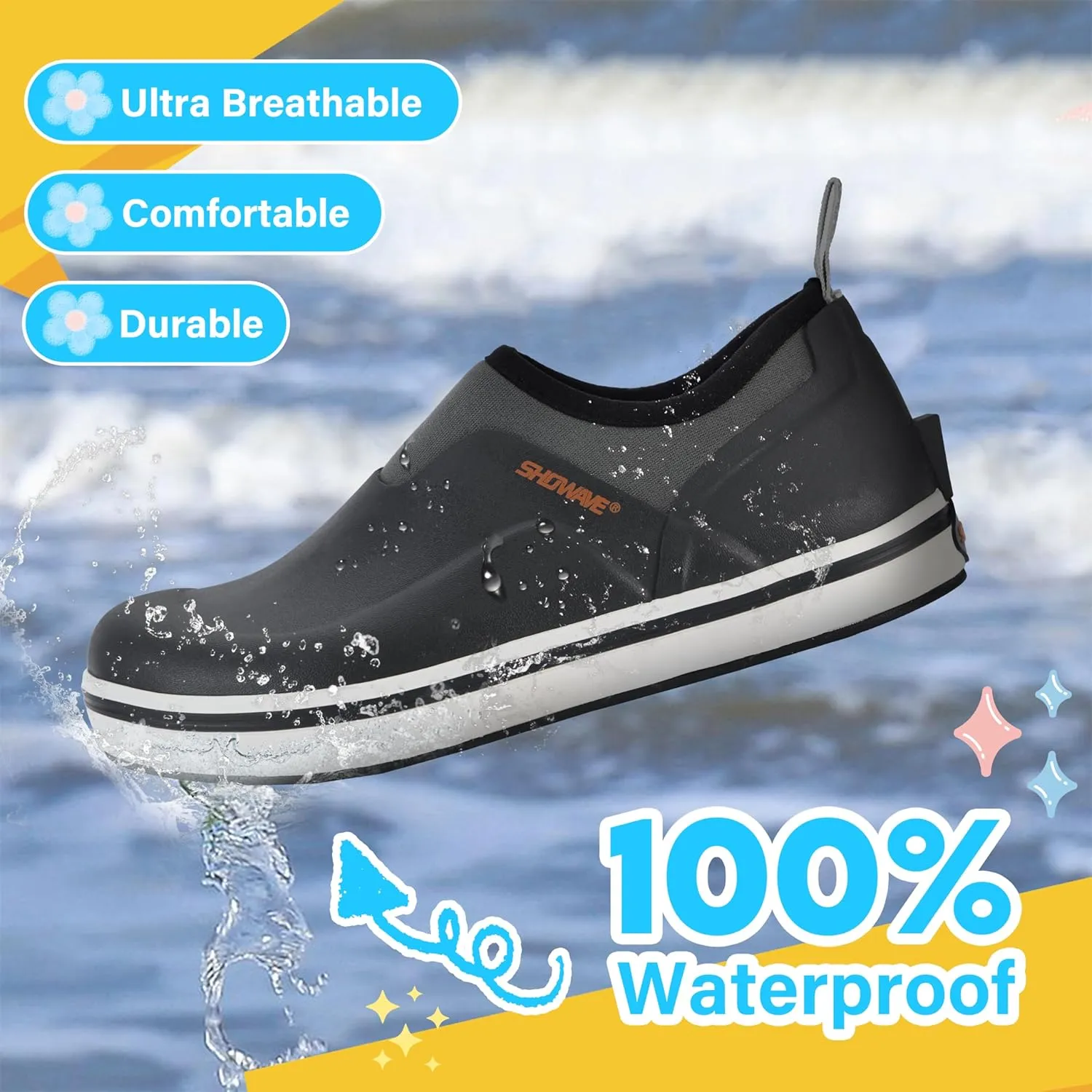 Showave Kid's Deck Shoes Waterproof Rain Shoes for Boys and Girls Breathable Non-slip Rubber Mud Boots Low Cut Design for Outdoor Fishing Walking