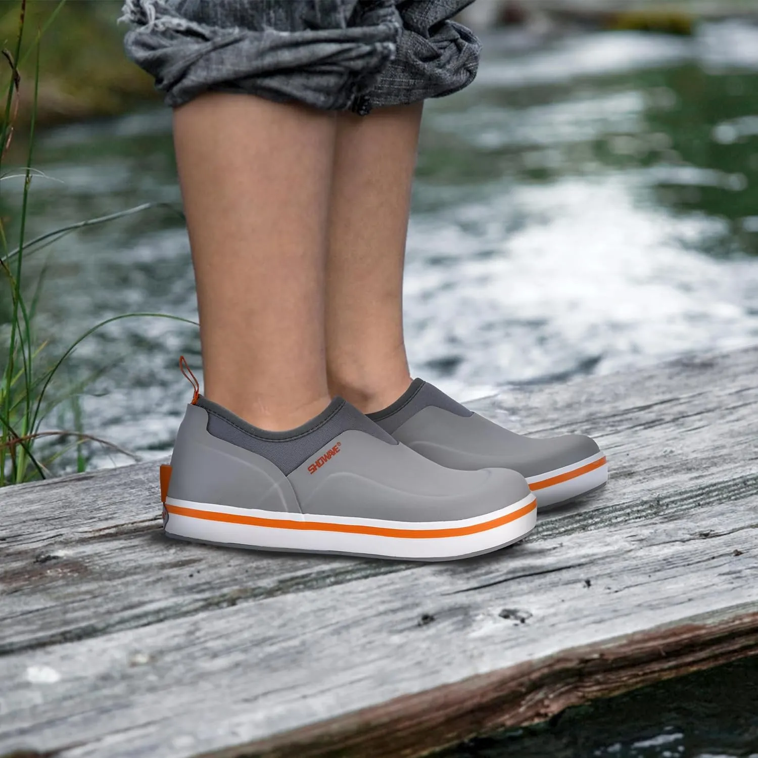 Showave Kid's Deck Shoes Waterproof Rain Shoes for Boys and Girls Breathable Non-slip Rubber Mud Boots Low Cut Design for Outdoor Fishing Walking