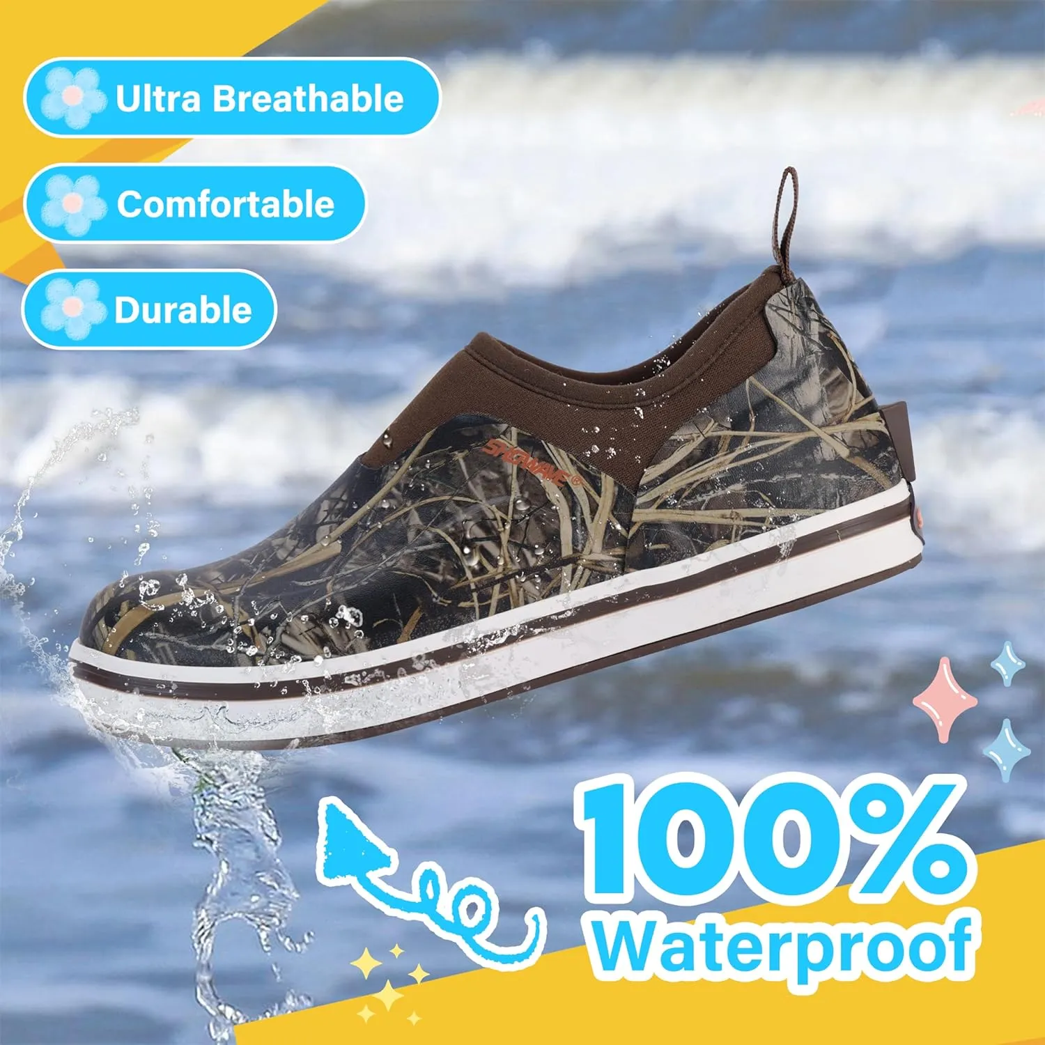 Showave Kid's Deck Shoes Waterproof Rain Shoes for Boys and Girls Breathable Non-slip Rubber Mud Boots Low Cut Design for Outdoor Fishing Walking
