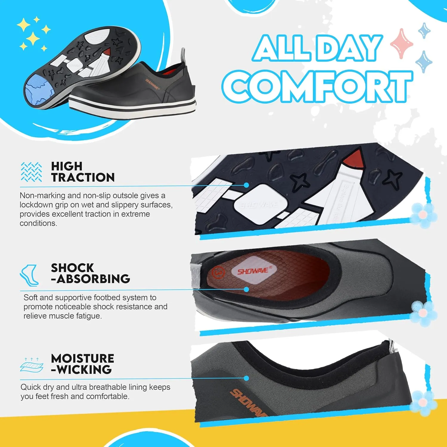 Showave Kid's Deck Shoes Waterproof Rain Shoes for Boys and Girls Breathable Non-slip Rubber Mud Boots Low Cut Design for Outdoor Fishing Walking
