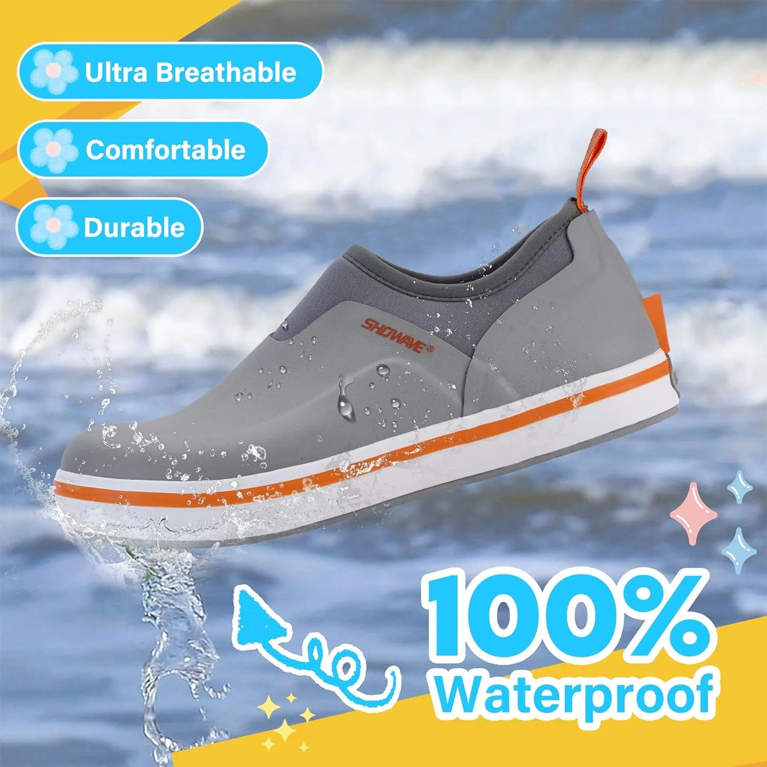 Showave Kid's Deck Shoes Waterproof Rain Shoes for Boys and Girls Breathable Non-slip Rubber Mud Boots Low Cut Design for Outdoor Fishing Walking
