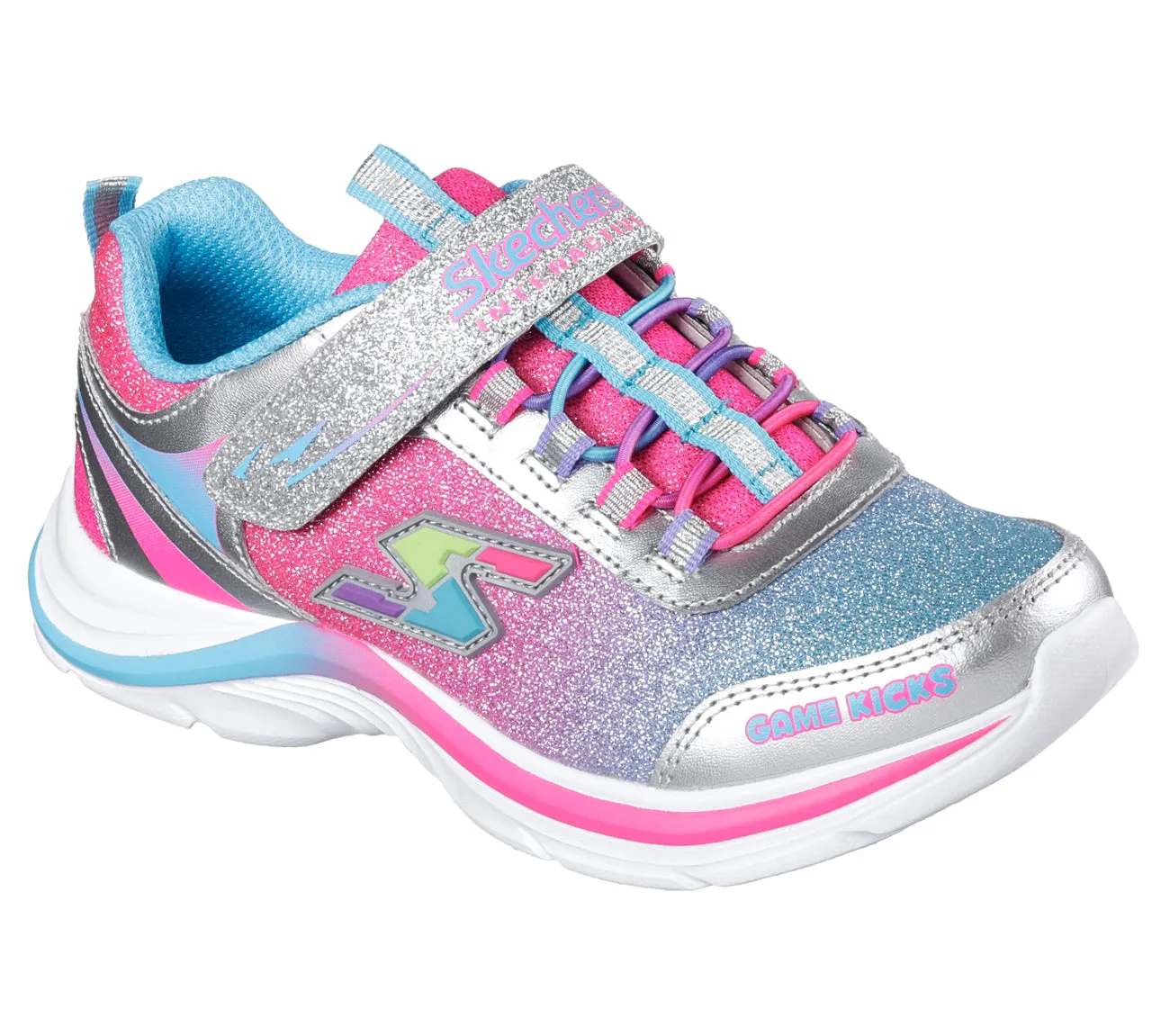 Skechers Swift Kicks Velcro Pink Multi Fabric Kids Athletic 10902-SMLT