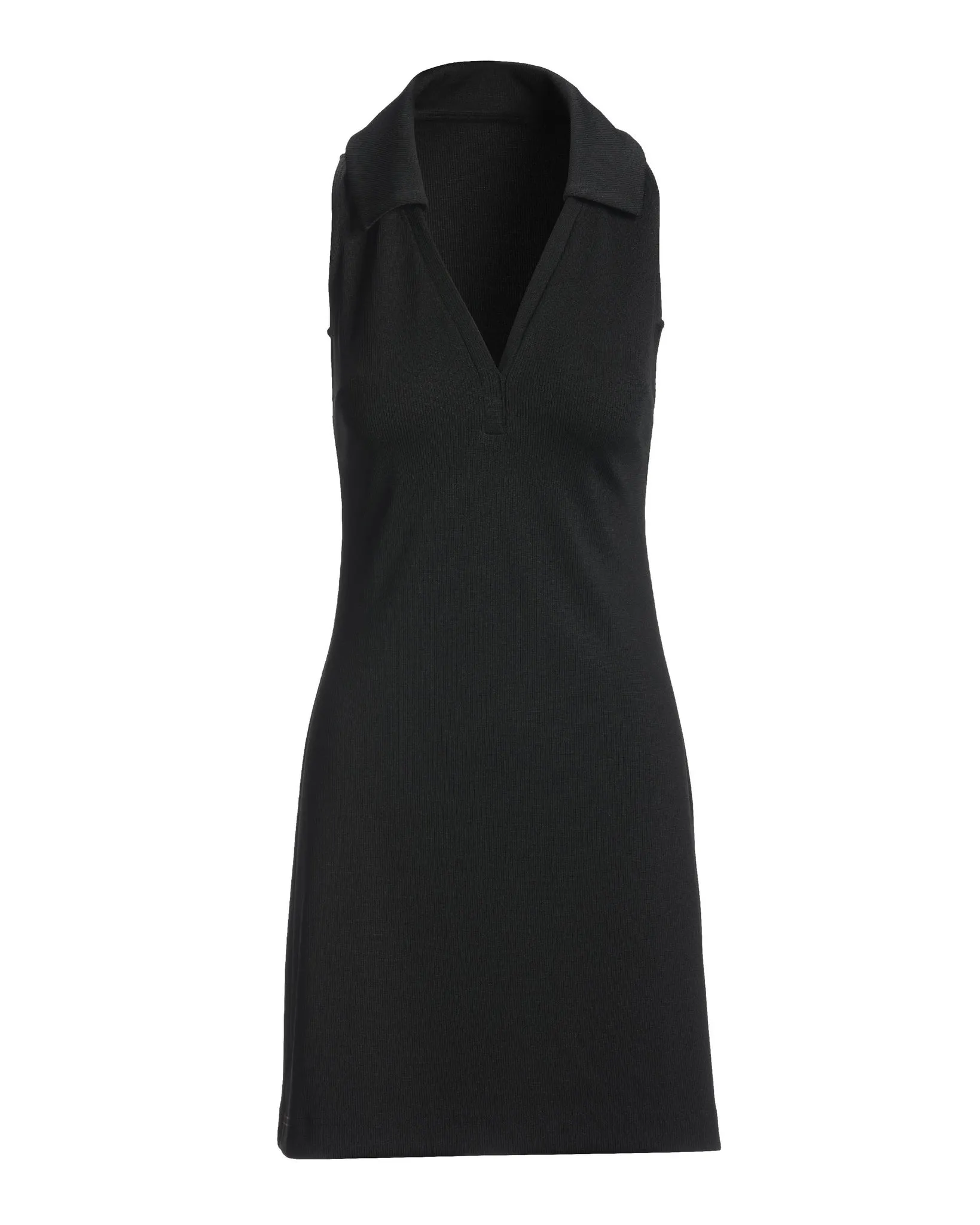 Sleeveless Collared Rib Knit Dress Black