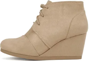 Soda “REX” ~ Women Lace Up Rounded Toe Low Wedge Ankle Bootie