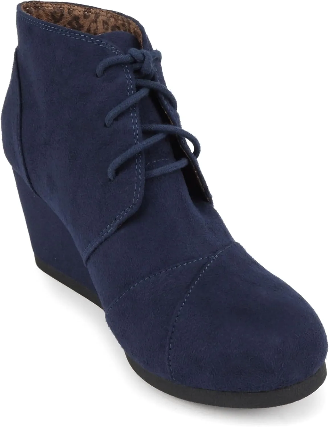 Soda “REX” ~ Women Lace Up Rounded Toe Low Wedge Ankle Bootie