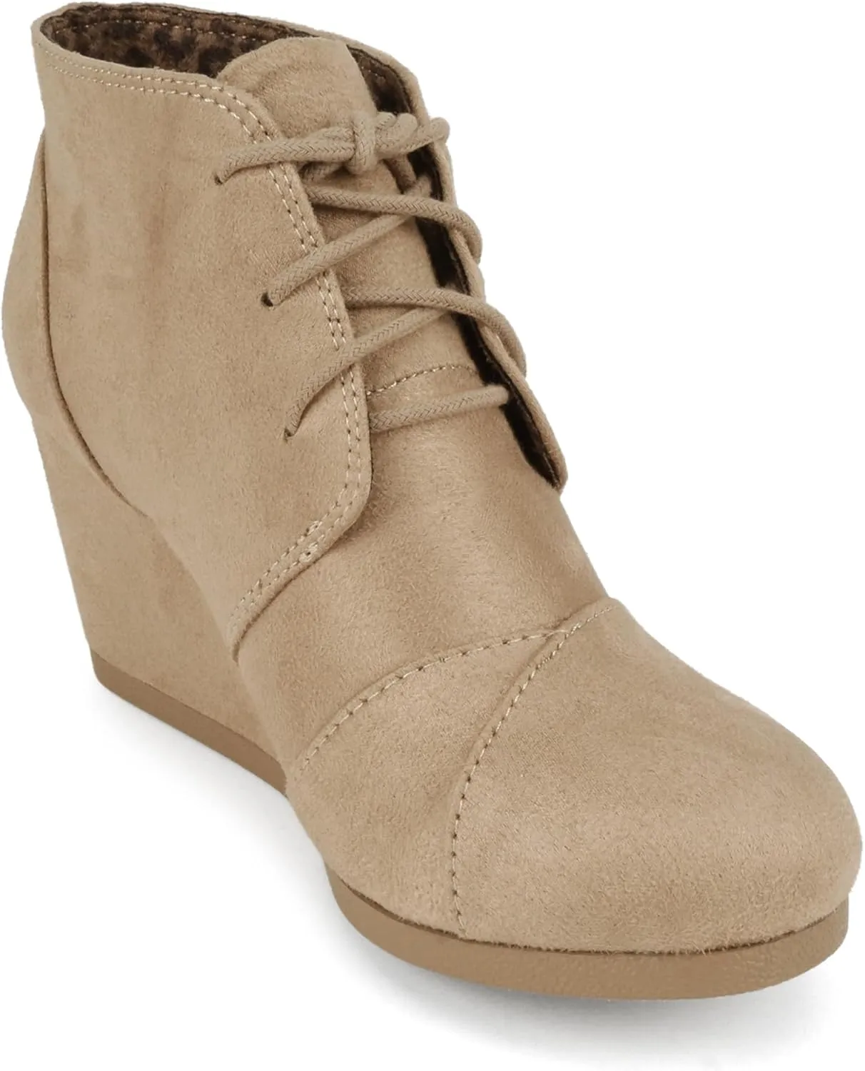 Soda “REX” ~ Women Lace Up Rounded Toe Low Wedge Ankle Bootie