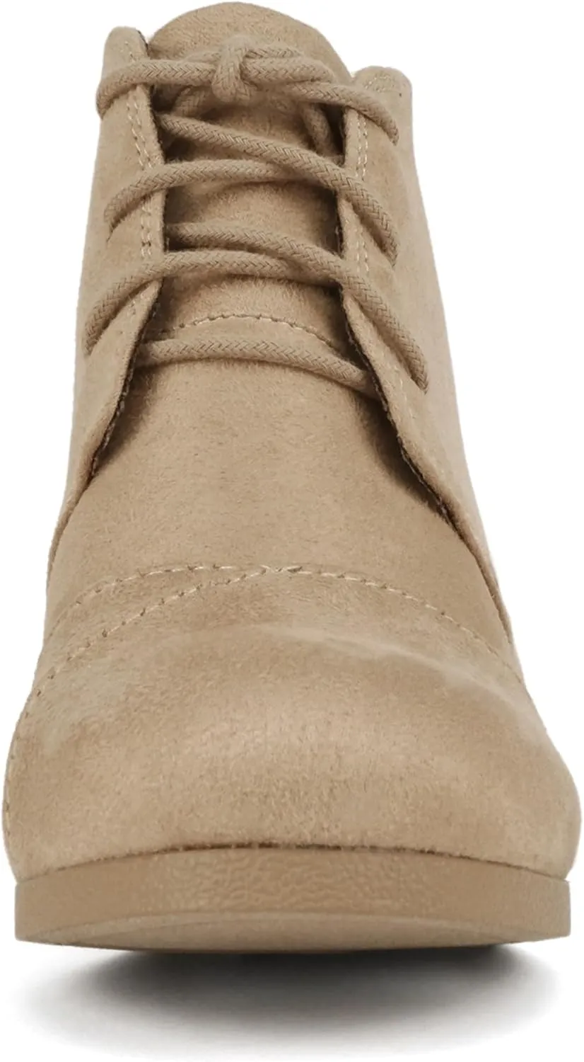 Soda “REX” ~ Women Lace Up Rounded Toe Low Wedge Ankle Bootie