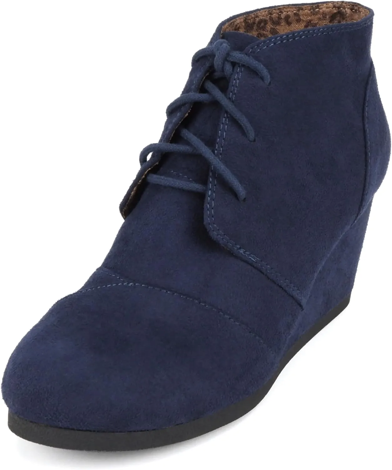 Soda “REX” ~ Women Lace Up Rounded Toe Low Wedge Ankle Bootie