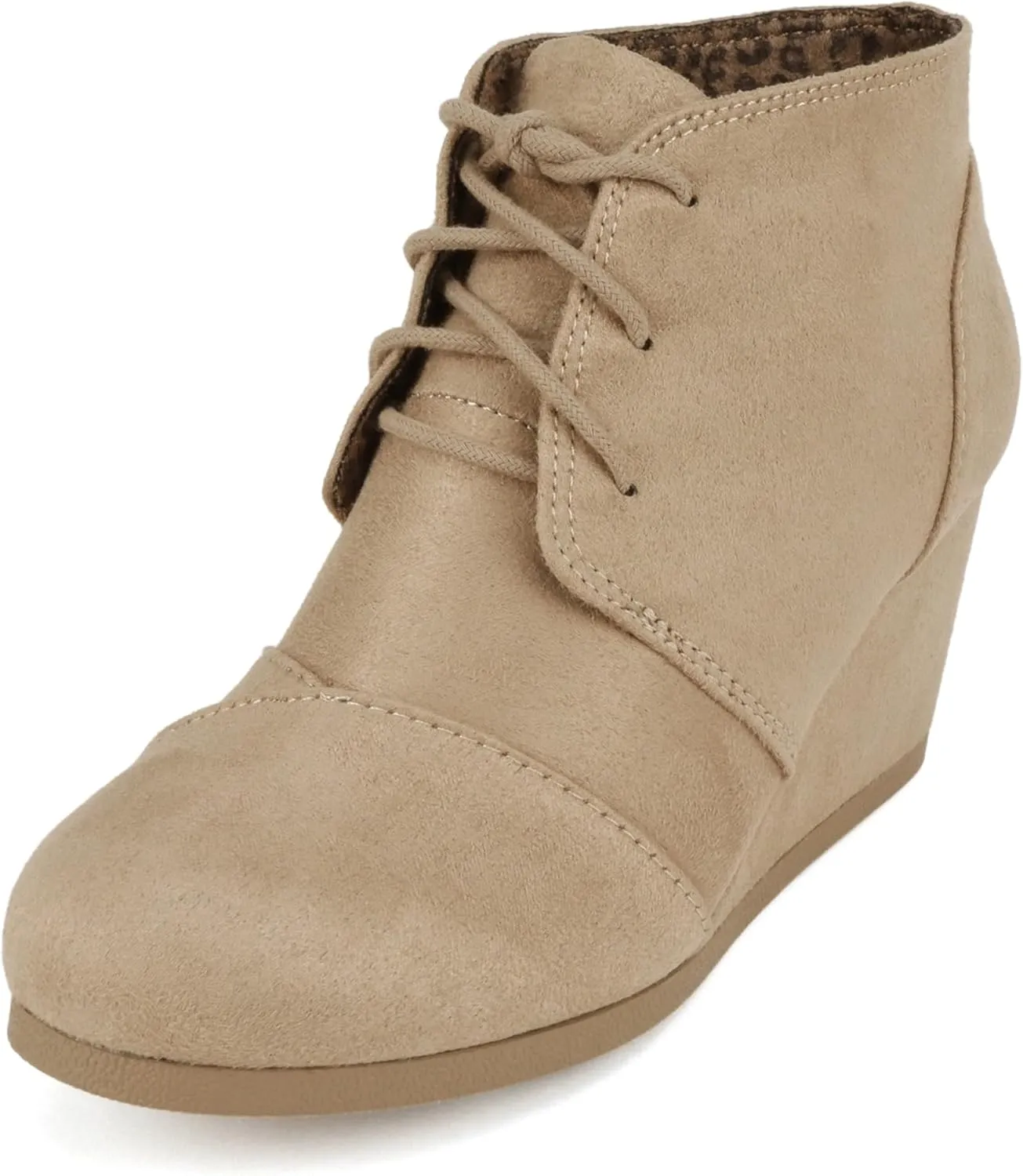 Soda “REX” ~ Women Lace Up Rounded Toe Low Wedge Ankle Bootie