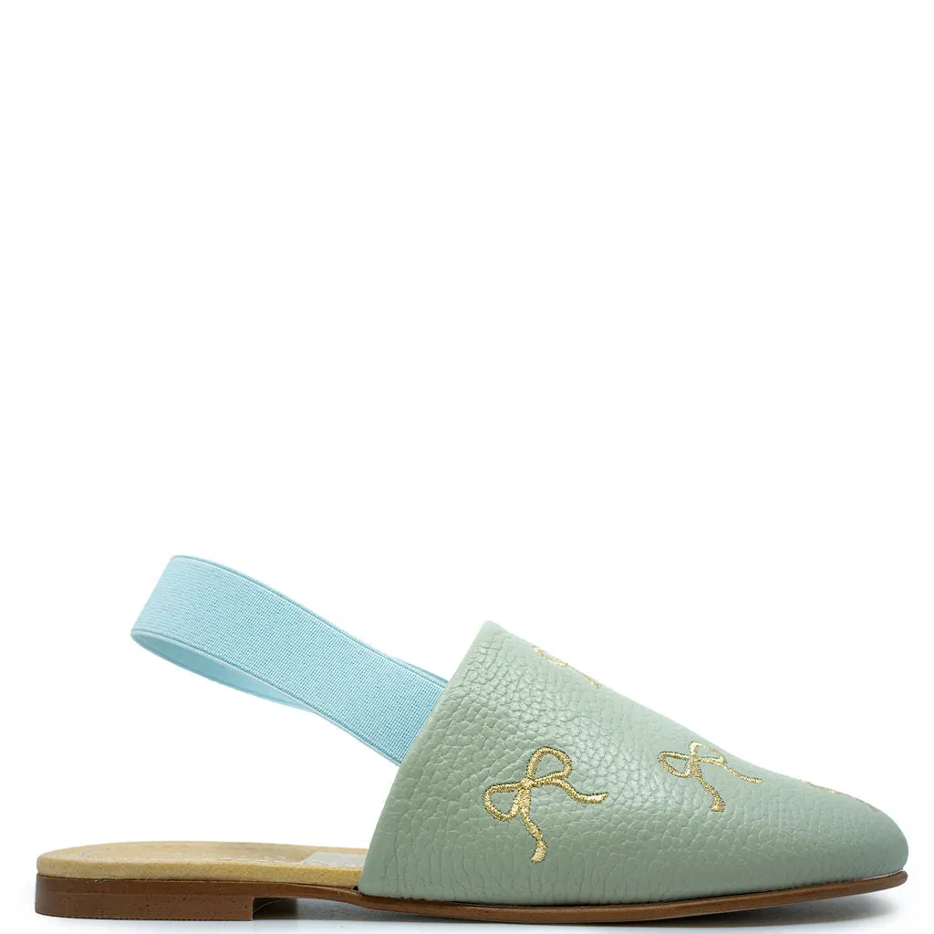 Spain Co Aqua Bow Embroidered Slingback