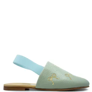 Spain Co Aqua Bow Embroidered Slingback