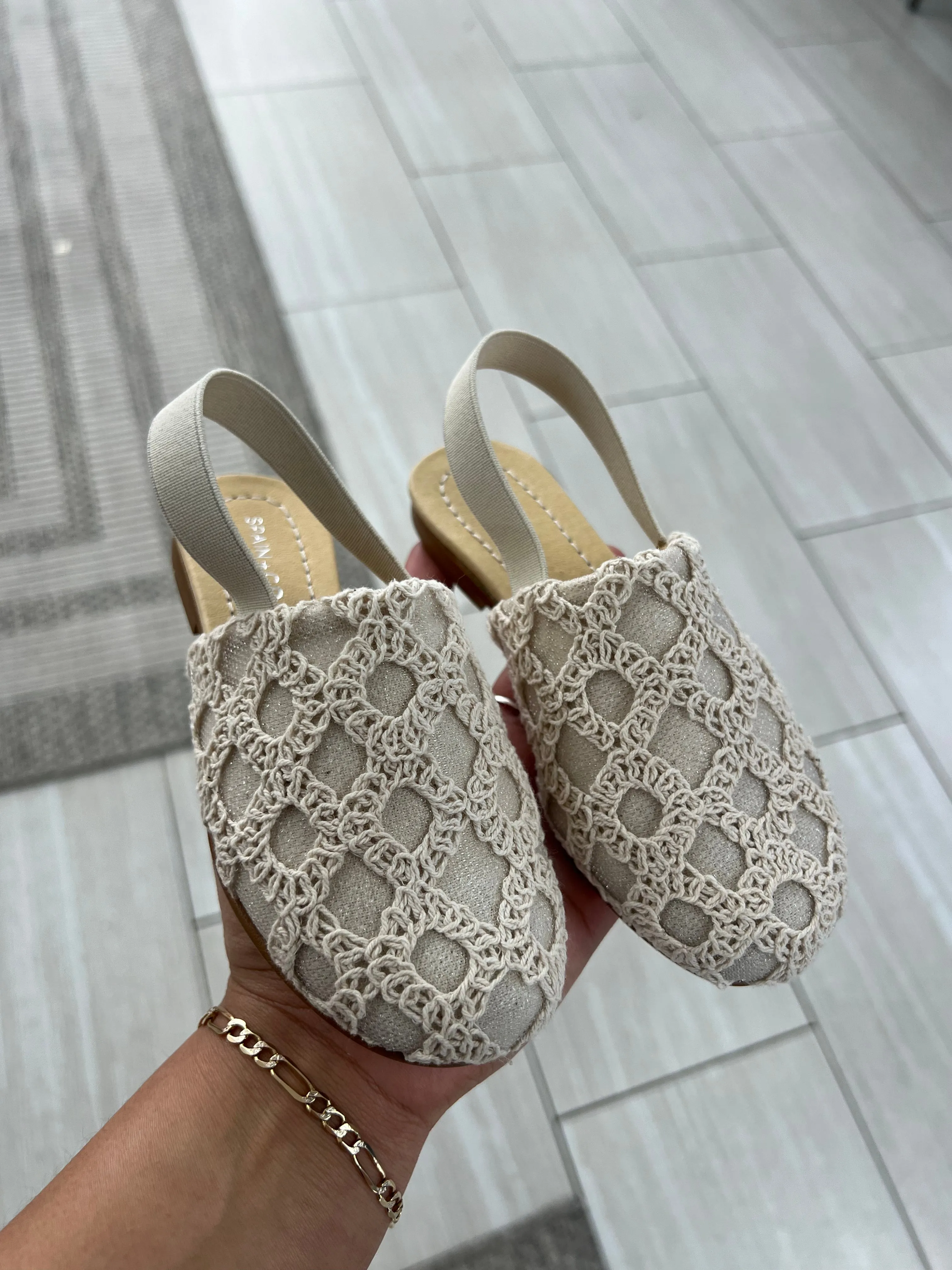 Spain Co Beige Crochet Slingback