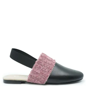 Spain Co Black Leather Pink Knit Slingback
