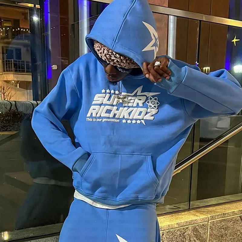 Star letter printed hoodie for men and women's hip-hop sportswear, loose hoodie top