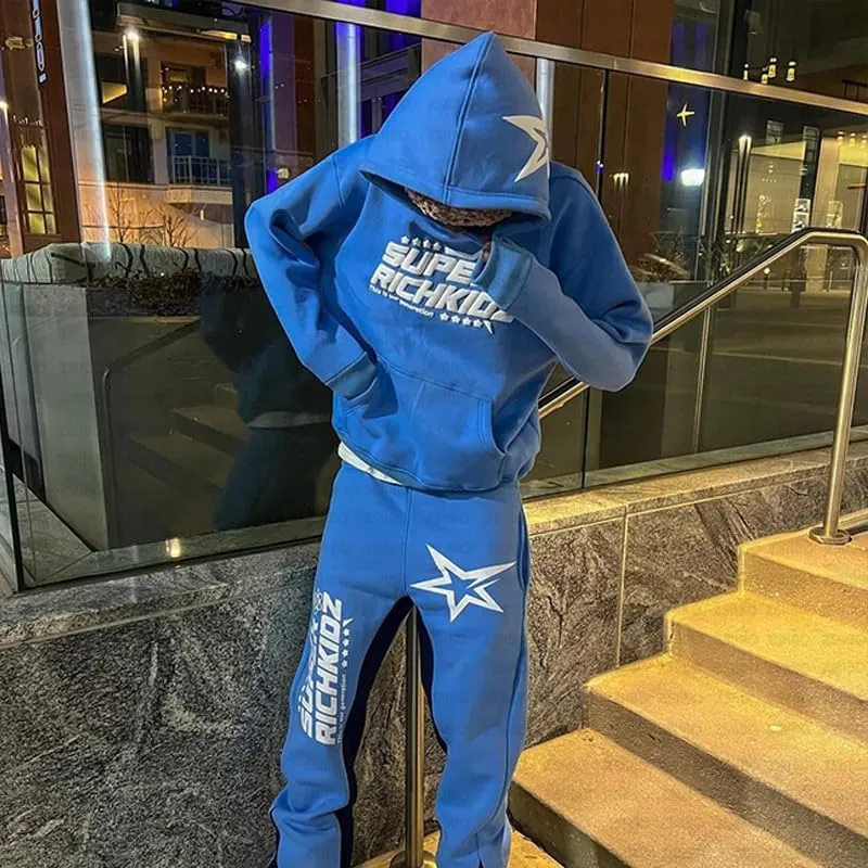 Star letter printed hoodie for men and women's hip-hop sportswear, loose hoodie top
