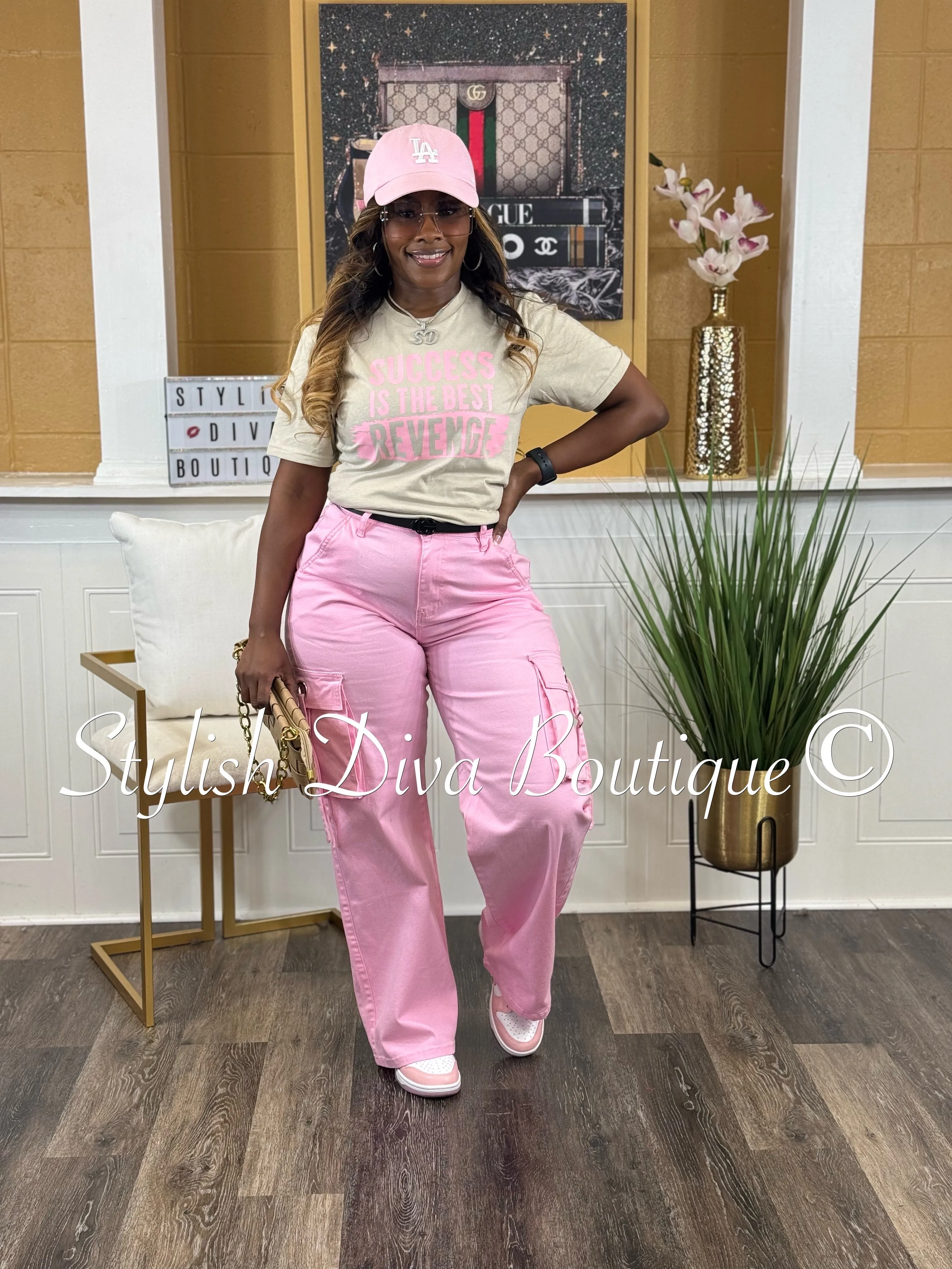 Take You There Cargo Pants up to 3XL (Pink)