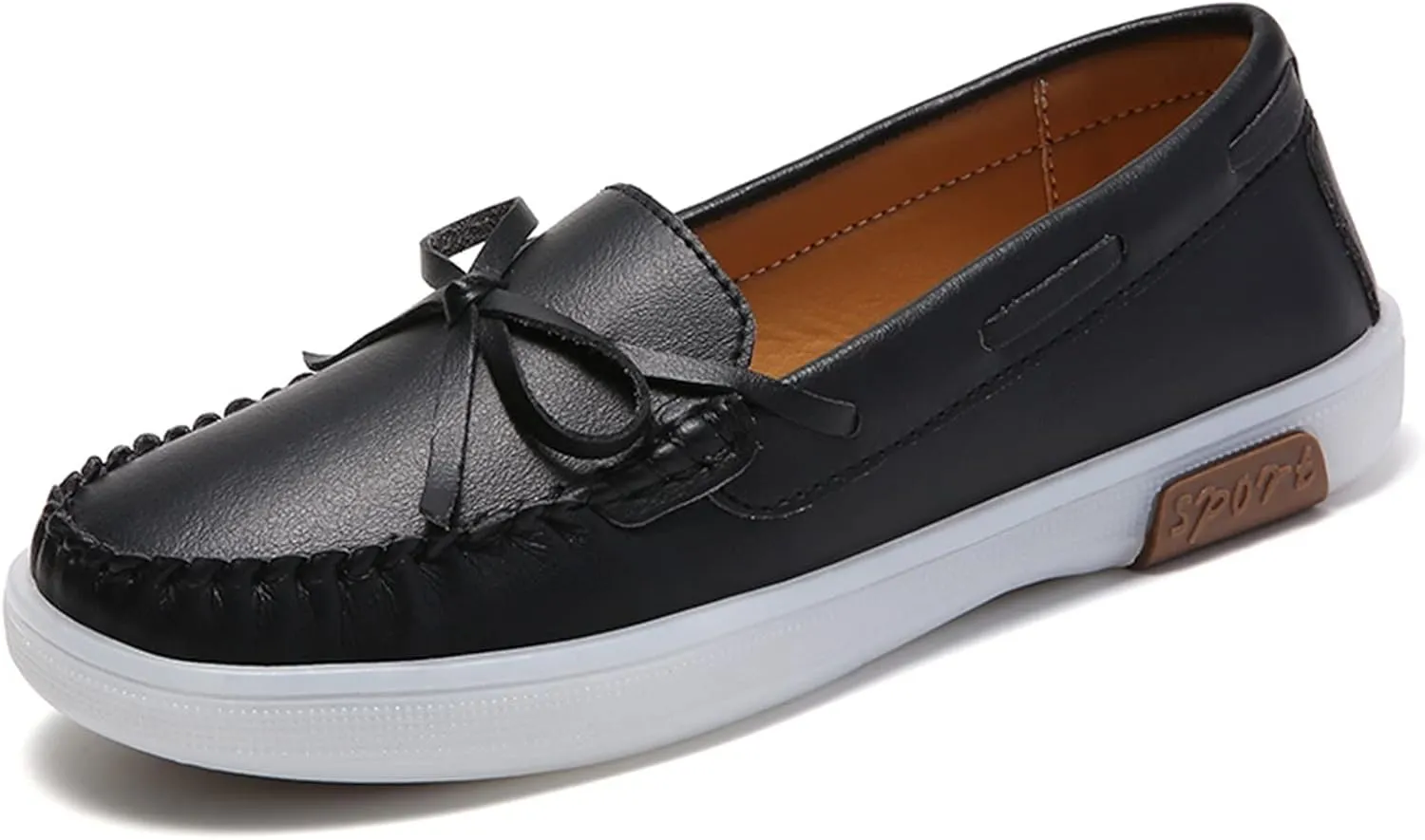 TAYGUM Nurse Shoes for Women Vegan Leather Deck Shoes Lace Up 1-Eye Stitching Details Comfort Lightweight Resistant Casual Slip On(Black,40)