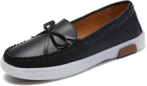 TAYGUM Nurse Shoes for Women Vegan Leather Deck Shoes Lace Up 1-Eye Stitching Details Comfort Lightweight Resistant Casual Slip On(Black,40)
